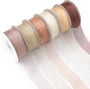 Sheer Ribbon Organza 1 Inch x 150Yd 6 Rolls Brown Sheer Chiffon Wedding Bouquet Christmas Tree Decor Bows DIY Crafts
