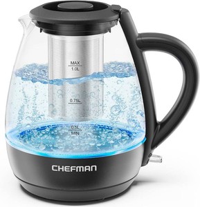 $24 Chefman Electric Kettle with Tea Infuser, Compact 1L (4 Cups), 1500W, Removable Lid for Easy Cleaning, Boil-Dry Protection, Stainless Steel Filter, BPA Free, Auto Shut Off, Small Electric Tea Kettle