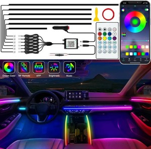 $34 Jushope Interior Car LED Strip Lights, Acrylic LED Lights for Car with Dynamic Dreamcolor Chasing, Ambient Lighting Kits Music Sync Wireless APP and RF Remote Control (6 in 1)