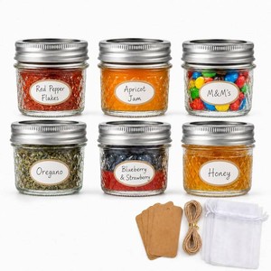 4 oz Glass Jars with Lids, 6 Pack Small Mason Jars with Gift Bags & Tags, Rustproof Airtight Mini Glass Jars, Straight Sided Jelly Jars for Baby Food, Spice, Jam, Candle Making & Favors