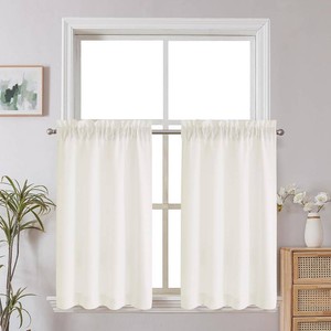 Chyhomenyc Short Curtains 36 Inch Length, Faux Linen, Cream, 2 PCS