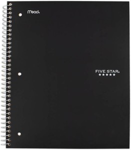 Five Star Spiral Notebook, 1 Subject, Wide Ruled Paper, 10-12 x 8, 100 Sheets, Assorted Colors, Color Will Vary, Office Product , 2 Count (05200)
