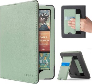 CoBak Case with Stand for Kindle Paperwhite 12th Gen 2024 Released (7) & Kindle Colorsoft Signature Edition - Durable PU Leather Cover with Auto Sleep Wake, Card Slot, Hand Strap Feature, Sage Green