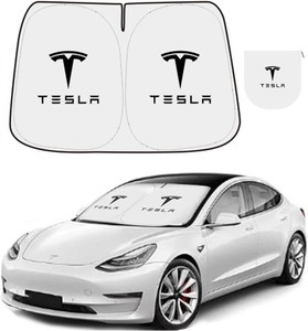$20 300T Sunshade for Tesla Model Y Model 3, Car Accessories 2026 for Tesla, Front Window Sunshade with Organizer Bag, Gifts for Tesla Owners