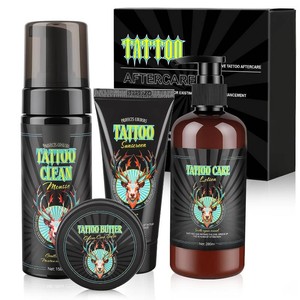 Tattoo Aftercare Kit 4-Piece Set with Tattoo Soap,Soothing Balm & Lotion, Sunscreen for Tattoos,Tattoo Care for Color Enhancement and Quick Healing Gift Set for Men Tattoo Artist Gifts
