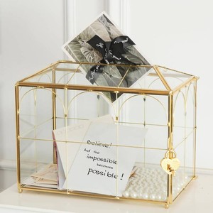 $40 Glass Card Box with Slot, 10.2 inch Large Gold Clear Card Box for Wedding Receptions, Decorative Storage Box with Lock for Baby Shower, Birthday Party, Bridal Shower