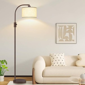 $70 Nintiue Upgraded Modern Arc Dimmable Tall Standing Floor Lamp with Linen Shade, 1200 Lumens LED Bulb Included, for Living & Reading Room, Bedroom, Office & Nursery, Matte Brown