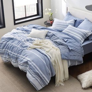 $50 Bedsure Queen Comforter Set, Blue Striped Bedding Set, 7 Piece