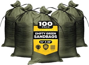$43 Empty Sandbags Military Green with Ties 14 x 26 - Woven Polypropylene Extra Heavy Duty Sand Bags Flood Protection