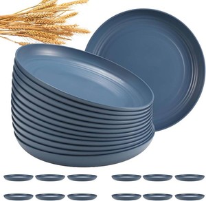 $20 HEYCOME 12 Pcs Unbreakable Deep Dinner Plates Set, 10 inch Reusable Plastic Wheat Straw Plates, Microwave and Dishwasher Safe Plate for Kitchen, Lightweight Plate for Dessert, BPA Free, Dark Blue