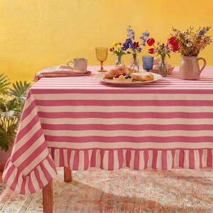 $40 Tudomro Striped Tablecloth, Rectangle, Cedar Rose, Cream, 84 X 60