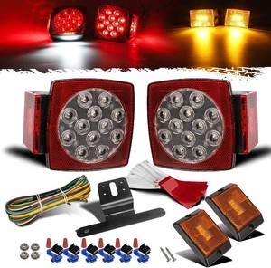 $30 Partsam 12V Waterproof Square LED Trailer Tail Light Kit Clear Lens Red Trailer Brake Stop Tail Turn Signal Running Lights License Kit for Camper Truck RV Boat Trailer Snowmobile Marine Under 80