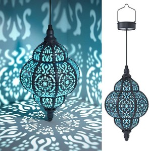 $49 Hapjoy Hanging Solar Lights Outdoor Garden Decor Solar Lantern Waterproof Plastic Moroccan Outdoor Decorations for Patio Pathway Yard Backyard Garden Decorative (2, Black)
