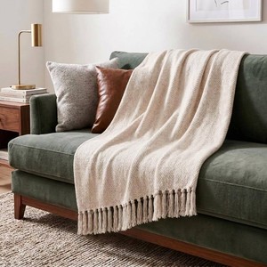 Americanflat 50x60 Throw Blanket - Soft and Breathable Cotton Throw Blanket for Couch, Bed, Chair - Decorative Blankets Perfect for Home, Office, or Outdoor Use - Cream and Beige Zig Zag Design