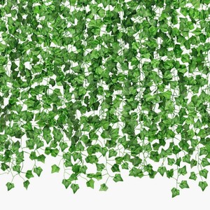 CQURE 18 Pack 126Ft Artificial Ivy Garland,Ivy Garland Fake Vines UV Resistant Green Leaves Fake Plants Hanging Vines for Home Kitchen Wedding Party Garden Wall Room Decor