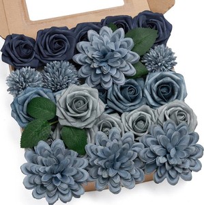 $24 Dusty Blue Artificial Flowers Combo Box Fake Roses for DIY Wedding Bouquets