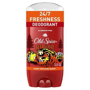Old Spice Aluminum Free Deodorant for Men, 247 Odor Protection, 247 Freshness & Lasting Scent, Goes on Clear, Bearglove with Crisp Orchard Scent, 3.0 oz