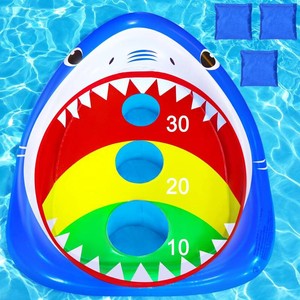 Kids Pool Toys Inflatable Shark Pool Cornhole Board Floating Games