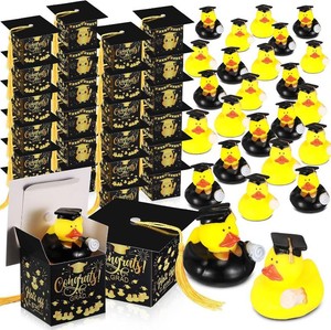 $28 24 Pack Graduation Duck Party Favors 24 Pcs Graduation Rubber Ducks 24 Pcs Grad Cap Candy Boxes for Class of 2026 Preschool High School, and College(Black)