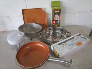 Copper Pans, Vintage Sieve, Slicer Chopper