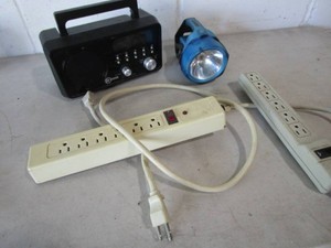 Vintage Radio, Flashlight, Power Strips