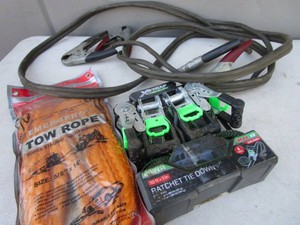 Jumper Cables, Tiedowns, Tow Rope