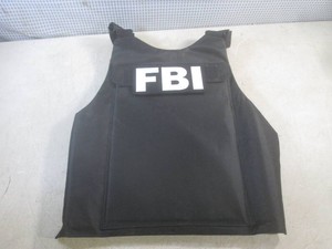 (F-3) Black Tactical Vest with Velcro FBI Patches on Front and Back - Front and Back Has Plate Pockets (No Plates) Velcro Wrap Around Closure (Missing Velcro on One Side)