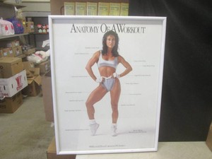 (A-4) Framed Vintage 1987 Poster Anatomy of a Workout FeaturingBody Building Champion Rachel McLish 22 12 x 29
