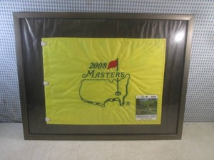 (A-4) Framed Yellow Pin Flag and Badge Ticket From The 2008 Masters Golf Tournament