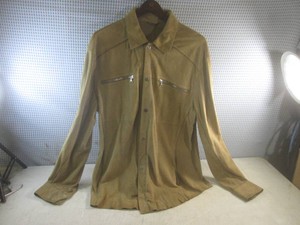 (RCK) Gimos Suede Leather Long-Sleeve Button-Up Overshirt Size L