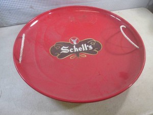 (EW1) Round Metal Snow Sled  Saucer with Schells Beer Logo Rope Handles 25 34