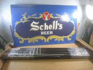 (BS) Schells Beer Corrugated Promotional Sign (Double Sided) with Display Accessories New In Open Box Sign is 36 x 22
