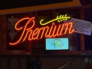 Grain Belt Premium beer with wheat neon with illuminated The Frontier panel