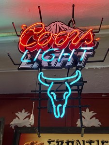 Coors Light neon with cow skull