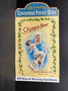Olympia Brewing poster and Deschutes tin tacker  metal sign