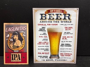 Lagunitas wood sign with How to order a Beer tin tacker  metal sign