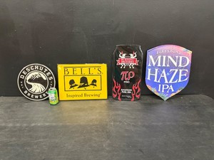 Lot of 4 metal brewery signs  tin tackers