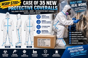 MSRP $700 New Case 35 Professional Disposable Protective Bunny Suits Hooded PPPE Laminated Full-Body Coveralls Taped &amp Sealed Seams, Boot Covers, For Biohazard, Laboratory, Painting, Auto Body, Mold Remediation, Cleanroom &amp Industrial Use