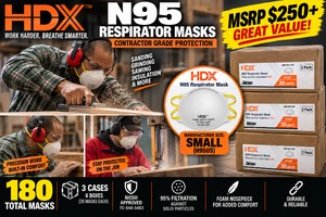 MSRP $250  3 Cases (60 masks per case) NEW HDX Home Depot Private Label N95 Respirator Masks - Heavy Duty Foam - Prevents dusts from sanding, grinding, sawing and insulating particles With a 95% filter efficiency against solid particles