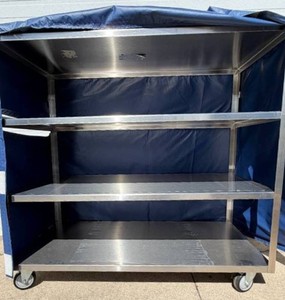 NEW MSRP $1,800 JAMCO Professional Stainless Steel Covered Linen &amp Supply Transport Cart 50W x 24D x 46H, 4 Shelves WELDED CONSTRUCTION, Blue Protective Nylon Cover, Heavy-Duty Commercial Medical Hospital Laundry Cart