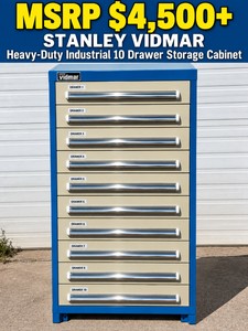 MSRP $4,500 STANLEY VIDMAR Heavy-Duty Industrial Powder-Coated Steel Modular Storage Cabinet, 10 Drawers wAdjustable Partitions, 400-Lb Drawer Capacity, 59Hx30Wx28D, Tool Parts Shop Warehouse Storage - Drawers Glide Super Smooth Excellent Condition