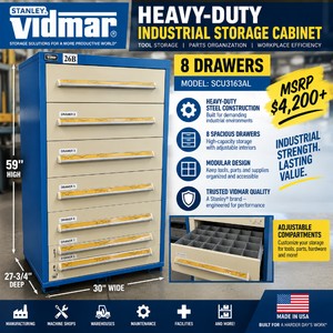 MSRP $4,200 STANLEY VIDMAR SCU3163AL Heavy-Duty Industrial 8-Drawer Powder-Coated Steel Modular Storage Cabinet, 59Hx30Wx28D, High-Capacity Tool Parts Machine Shop Warehouse Storage -&nbspDrawers Glide Super Smooth Great Condition