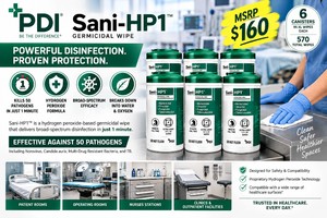 MSRP $160 NEW Case PDI Sani-HP1 Germicidal XL Wipes, REF P83184, 6 Canisters x 95 Wipes Each, 1-Min Kill Time for 50 Pathogens Including Norovirus &amp C. Auris, Hydrogen Peroxide Formula, Extra Large 7.5 x 15 Wipes, Exp 0926