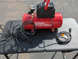 Hyper Tough Portable Electric Air Compressor  Tank, Dual Gauges, Hose & Regulator