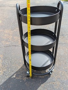 Black Metal 3-Tier Rolling Utility Cart  Round Storage Organizer