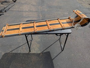 Vintage Wooden Toboggan Sled with Pull Rope