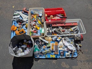 Large Assortment of Hand Tools, Hardware and Electrical Supplies