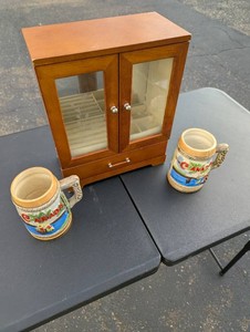 Wooden Jewelry Cabinet with Two Canada Steins