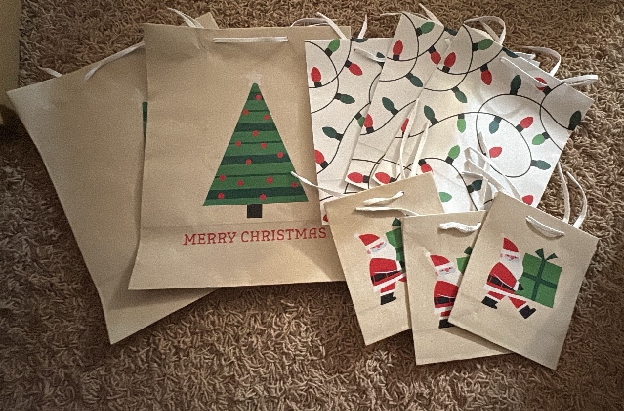 Assortment of Holiday Christmas Gift Bags, 8 Bags Total