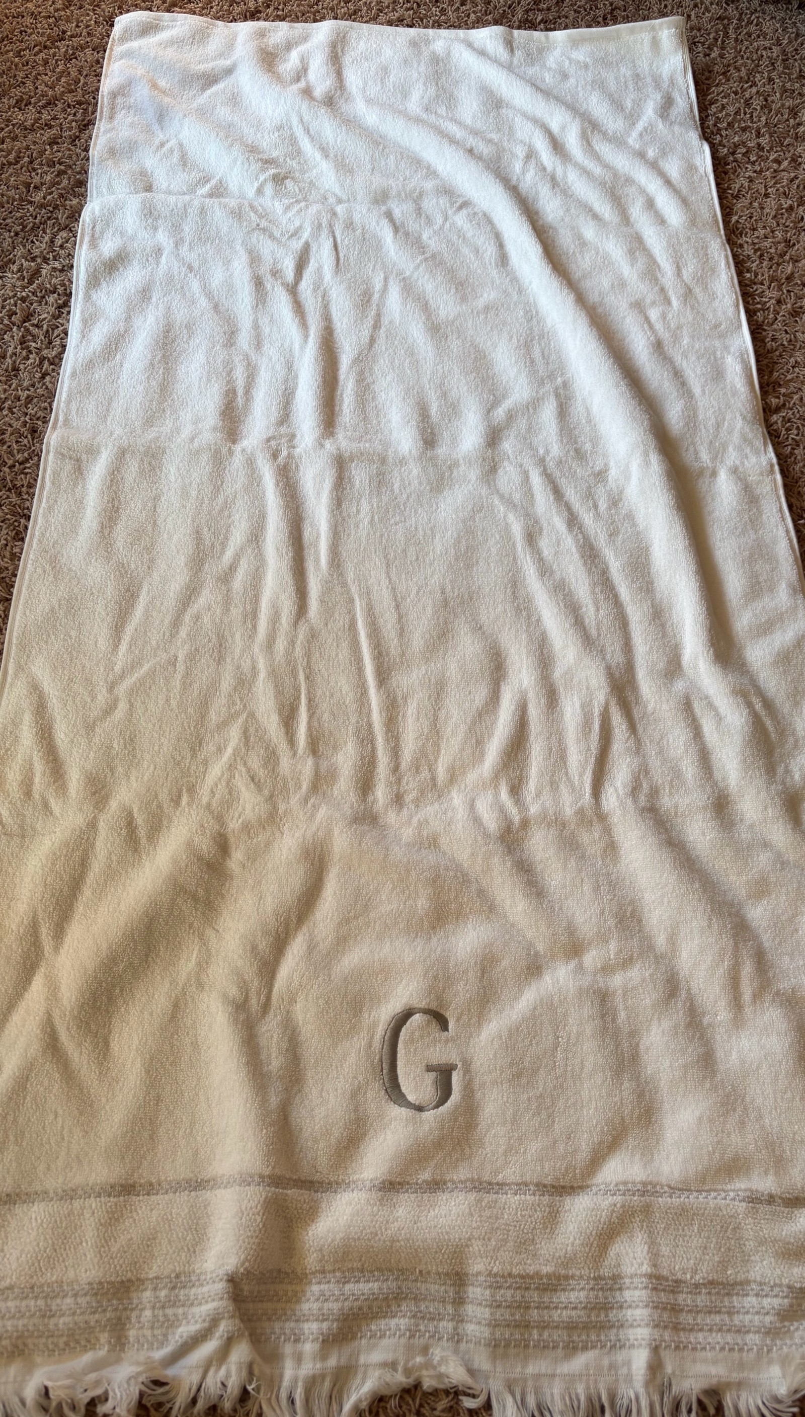 Large White Towel With Embroidered Letter G